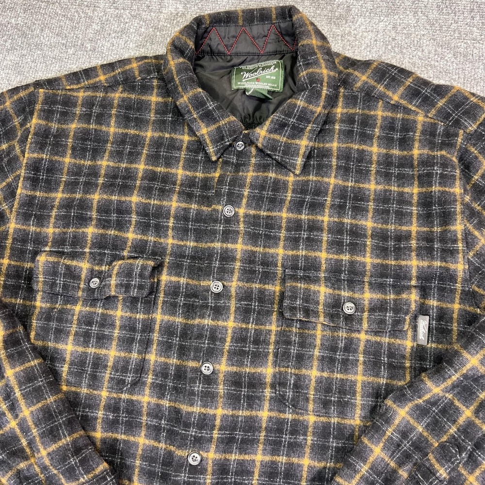 Woolrich Shirt Mens 2XL Black Plaid Flannel Lined Button Front Long Sleeve
